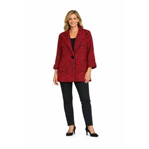 Luii Womens Size Large Red Geometric Jacquard Textured Single Button Coat Jacket
